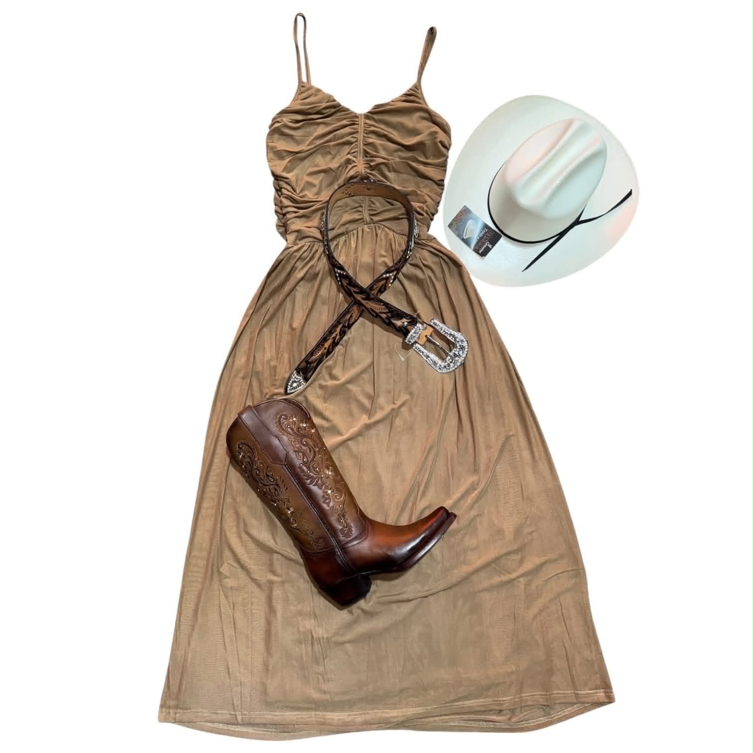 Vestido Mulaya Largo Camel 