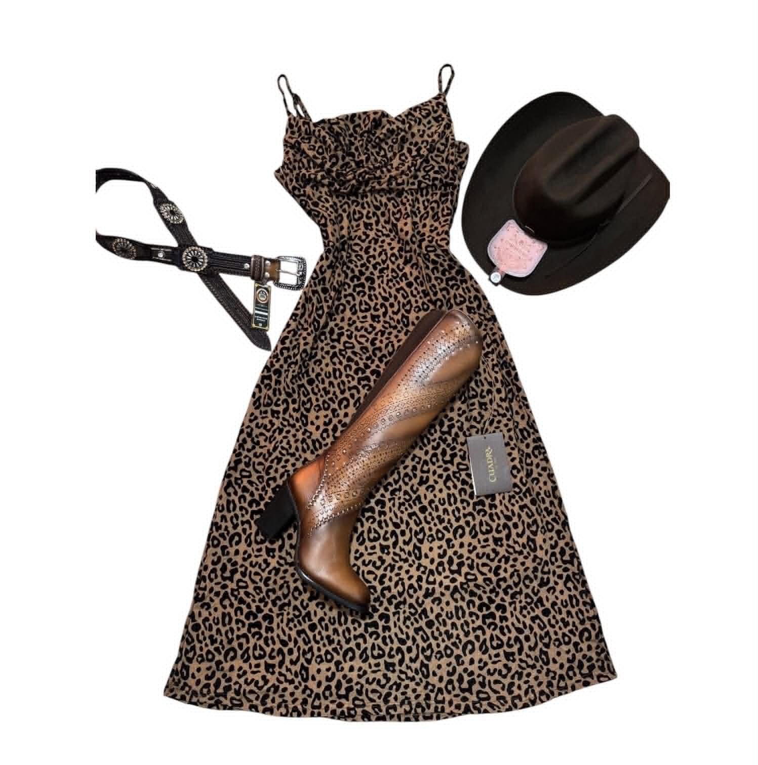 Vestido New Feeling Largo de Estampado de Leopardo Café