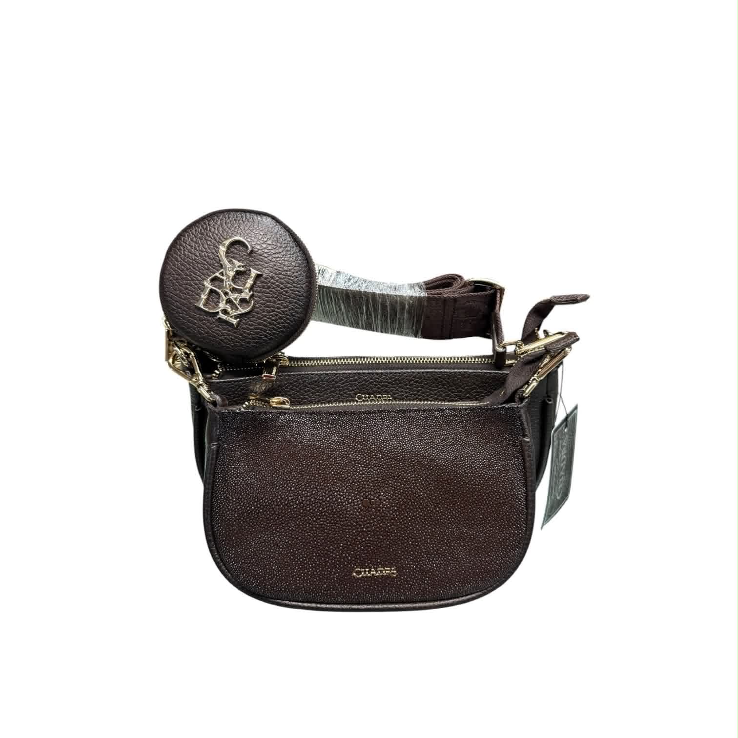 Bolsa Cuadra de Piel de Mantarraya Café